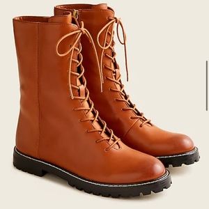 J. Crew Gwen Lug Sole Leather Lace Up Tall Shaft Boot